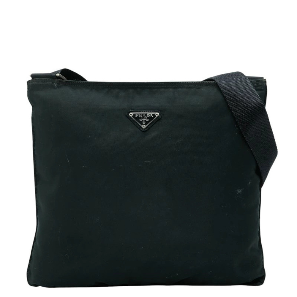 Prada Tessuto Triangle Plate Crossbody Bag Black